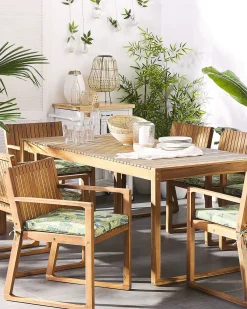 Cheap Beliani 8 Kpl Puutarhatuolisetti Lehtikuvioidulla Pehmusteella Sassari