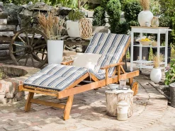 Ulkokalusteet<Beliani Akaasiapuinen Aurinkotuoli Raidallisella Pehmusteella Java