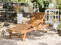 Ulkokalusteet<Beliani Akaasiapuinen Aurinkotuoli Raidallisella Pehmusteella Java