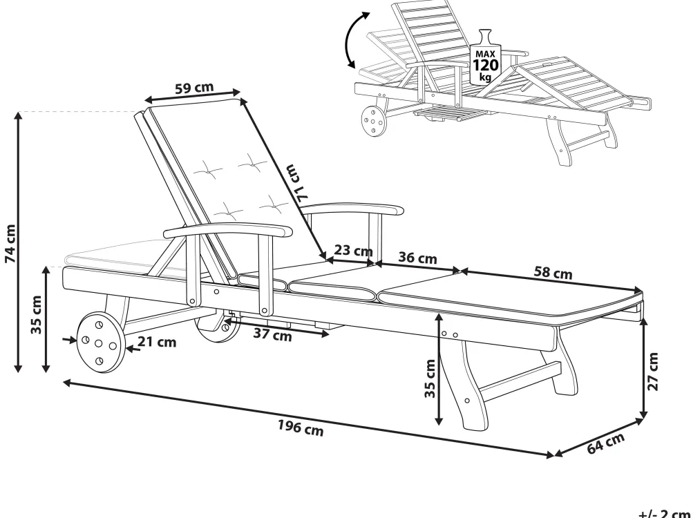 Ulkokalusteet<Beliani Akaasiapuinen Aurinkotuoli Tummanpunaisella Pehmusteella Java