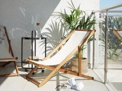 Ulkokalusteet<Beliani Aurinkotuoli Akaasia Vaalea Puu/Luonnonvalkoinen Anzio