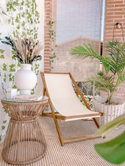 Ulkokalusteet<Beliani Aurinkotuoli Akaasia Vaalea Puu/Luonnonvalkoinen Anzio