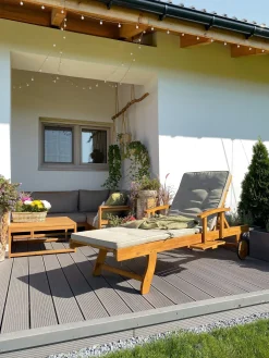 Ulkokalusteet<Beliani Aurinkotuoli Akasiapuu Vaalea Puu/Ruskeanharmaa Java