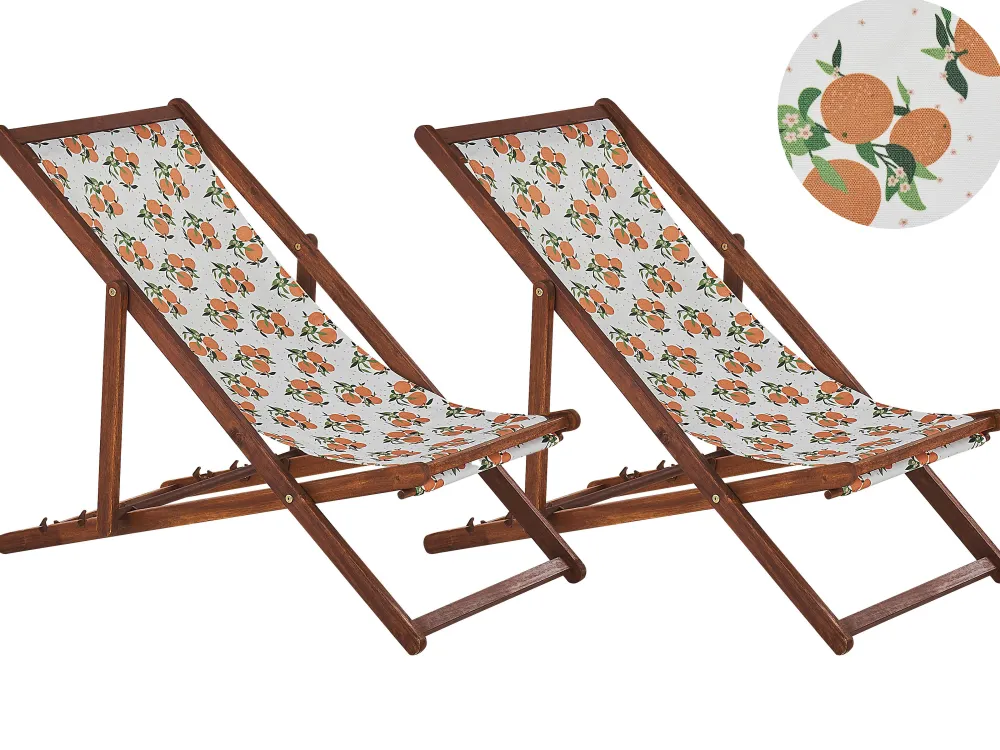 Online Beliani Aurinkotuoli Tumma Akaasia Vaihtokankaat Luonnonvalkoinen/Valko-Oranssi Appelsiinit 2 Kpl Anzio