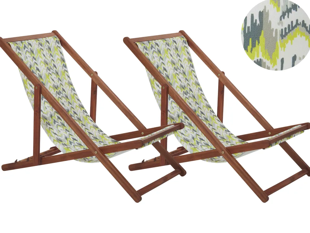 New Beliani Aurinkotuoli Tumma Akaasia Vaihtokankaat Luonnonvalkoinen/Keltaharmaa Siksak 2 Kpl Anzio