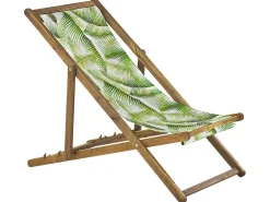 Ulkokalusteet<Beliani Aurinkotuoli Vaalea Akaasia Vaihtokankaat Luonnonvalkoinen/Vaaleanvihrea Palmunlehdet 2 Kpl Anzio