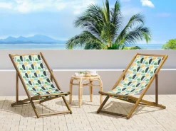 Ulkokalusteet<Beliani Aurinkotuoli Vaalea Akaasia Vaihtokankaat Luonnonvalkoinen/Monivarinen Taplat 2 Kpl Anzio