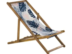 Ulkokalusteet<Beliani Aurinkotuoli Vaalea Akaasia Vaihtokankaat Luonnonvalkoinen/Sininen Palmunlehdet 2 Kpl Anzio