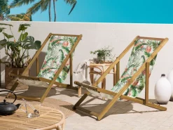 Flash Sale Beliani Aurinkotuoli Vaalea Akaasia Vaihtokankaat Luonnonvalkoinen/Monivarinen Flamingo 2 Kpl Anzio