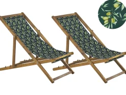 Online Beliani Aurinkotuoli Vaalea Akaasia Vaihtokankaat Luonnonvalkoinen/Tummanvihrea Oliivit 2 Kpl Anzio