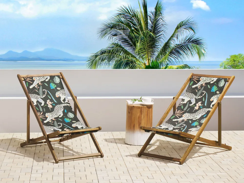 Store Beliani Aurinkotuolin Vaihtokangas Leopardi Musta 2 Kpl Anzio/Avellino