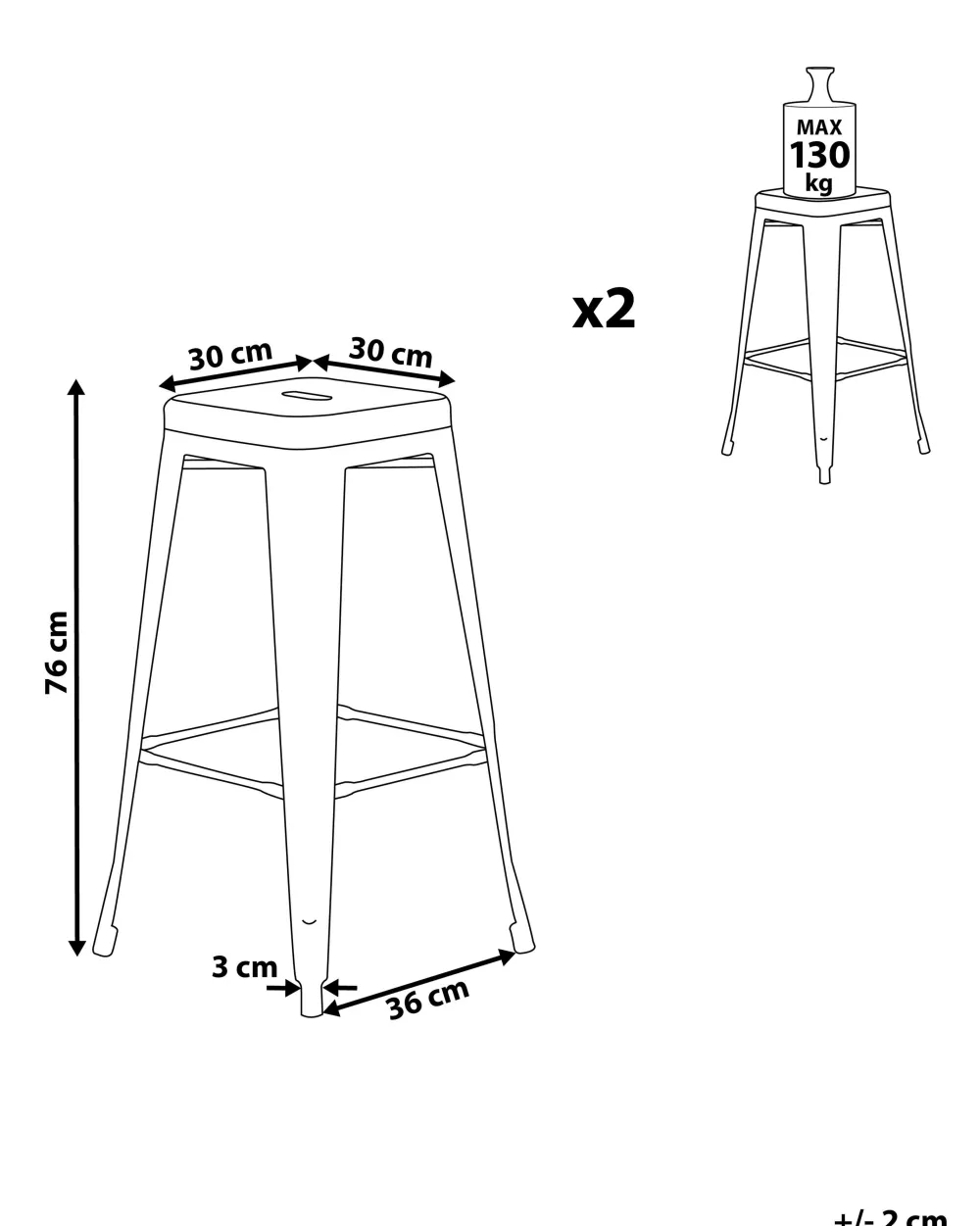 Tuolit<Beliani Baarijakkara Teras Valkoinen 76 Cm 2 Kpl Cabrillo