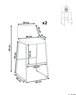 Fashion Beliani Baarituoli Kangas Beige 2 Kpl Franks