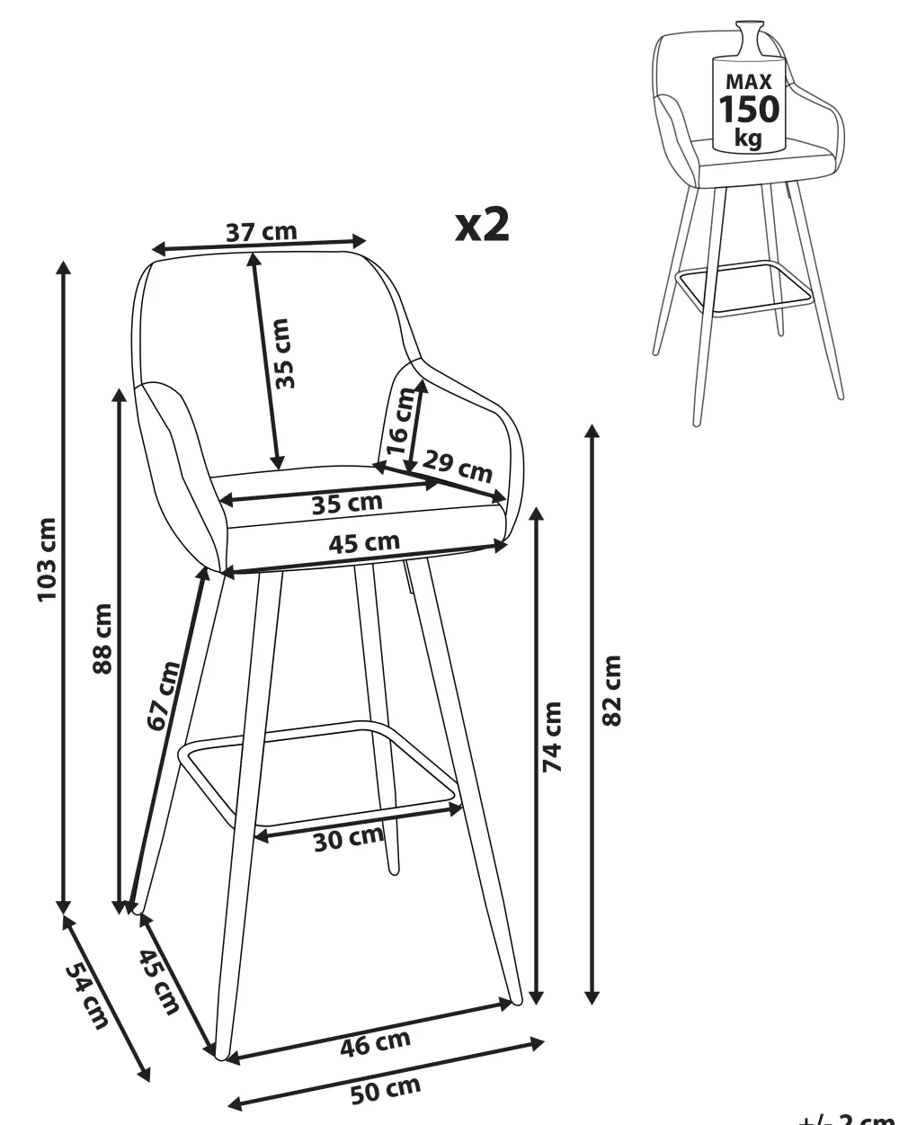 Tuolit<Beliani Baarituoli Kangas Beige 2 Kpl Darien
