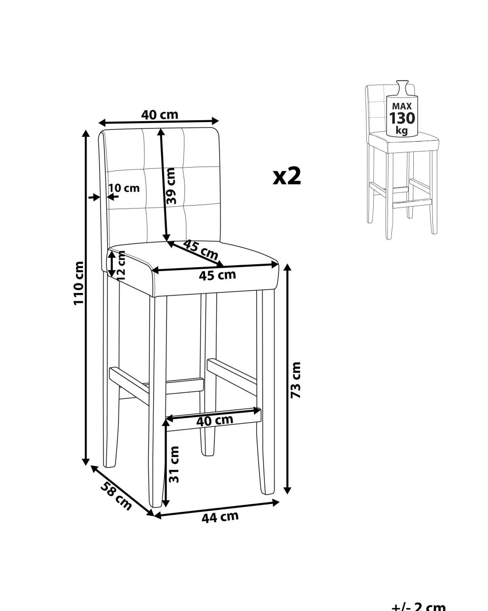 Tuolit<Beliani Baarituoli Keinonahka Ruskea 2 Kpl Madison