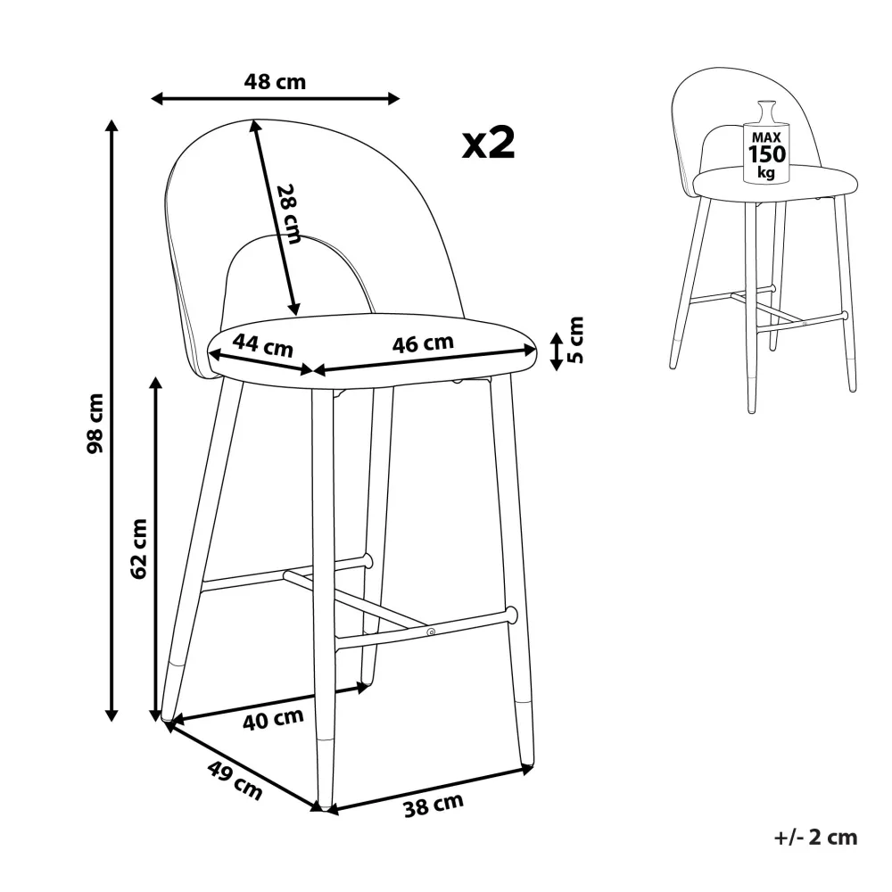 Tuolit<Beliani Baarituoli Sametti Harmaa 2 Kpl Falton