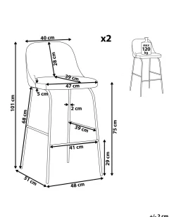 Store Beliani Baarituoli Sametti Vaaleanharmaa 2 Kpl Nekoma