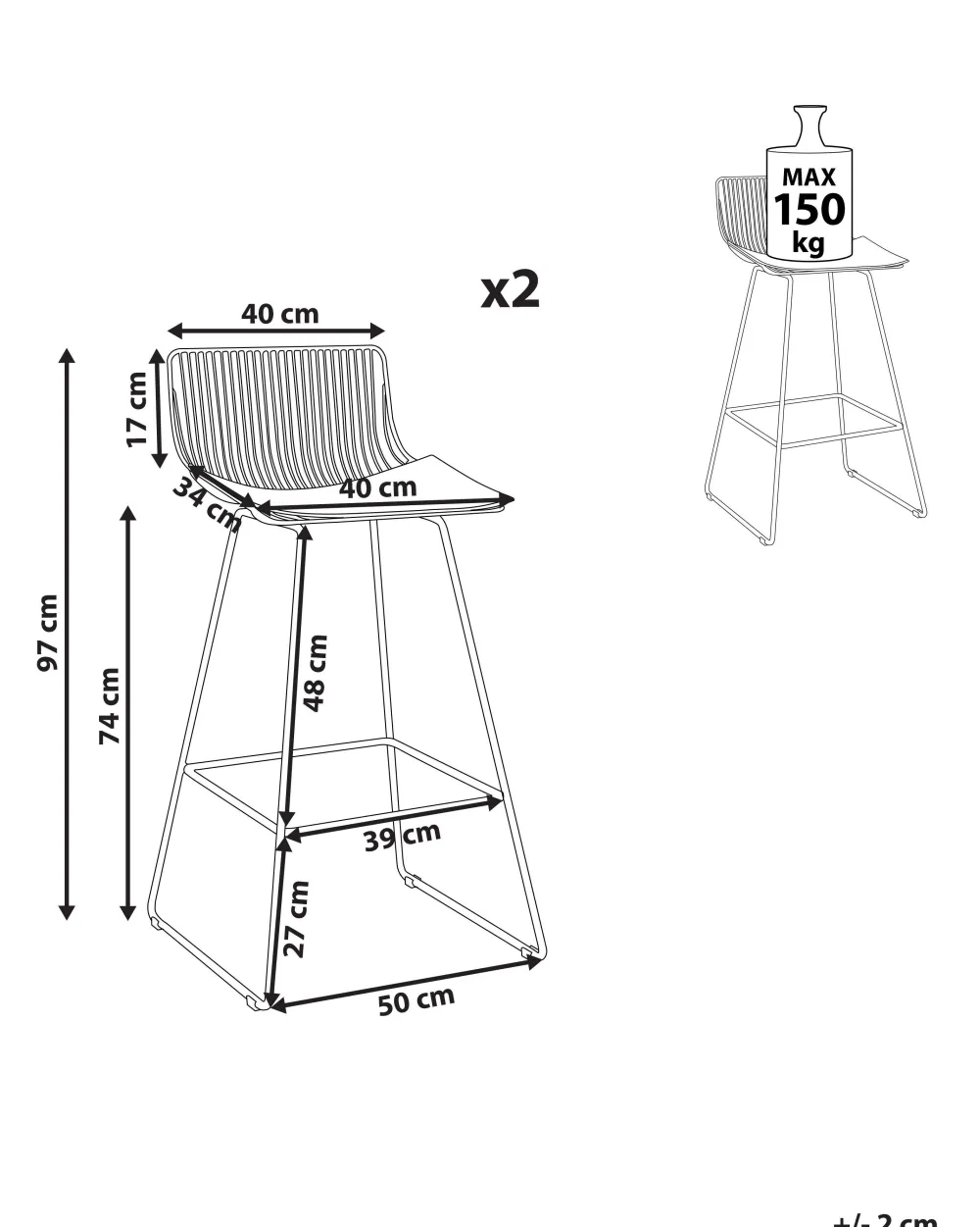 Tuolit<Beliani Baarituoli Teras Ruusukulta 2 Kpl Fredonia