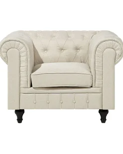 Nojatuolit<Beliani Beige Kangasverhoiltu Nojatuoli Chesterfield