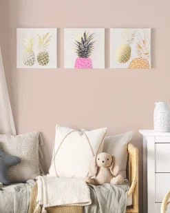 New Beliani Canvas-Taulu Vaaleanpunainen/Kulta 30 X 30 Cm 3 Kpl Apesika