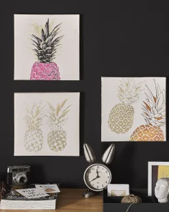 New Beliani Canvas-Taulu Vaaleanpunainen/Kulta 30 X 30 Cm 3 Kpl Apesika