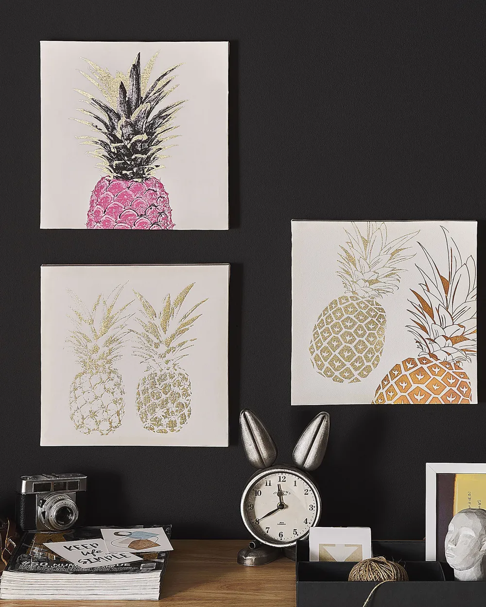 New Beliani Canvas-Taulu Vaaleanpunainen/Kulta 30 X 30 Cm 3 Kpl Apesika