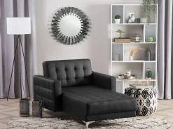 Shop Beliani Divaani Keinonahka Musta Aberdeen