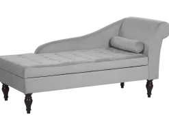 Store Beliani Divaani Säilytystilalla Sametti Vaaleanharmaa Pessac