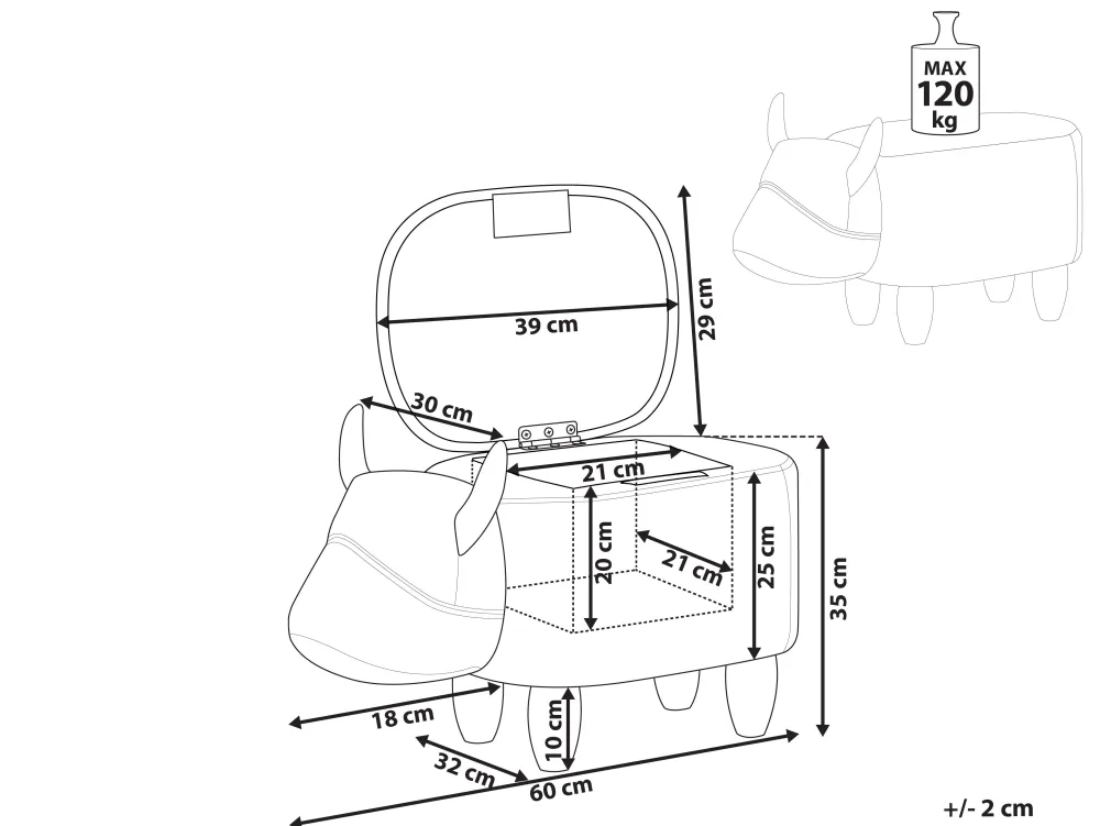 Lastenhuone<Beliani Elainjakkara Kangas Säilytystila Musta/Valkoinen 60 X 32 Cm Cow