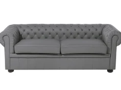 Sohvat<Beliani Harmaa 3-Istuttava Nahkasohva Chesterfield