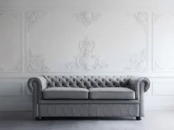 Sohvat<Beliani Harmaa 3-Istuttava Nahkasohva Chesterfield