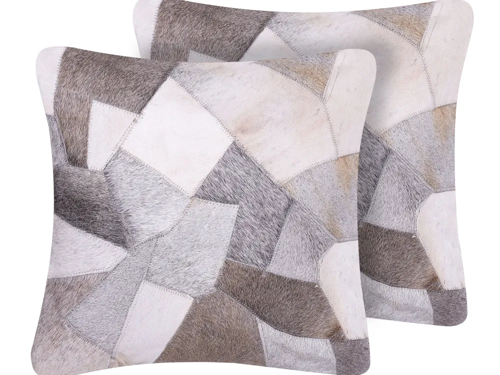 Shop Beliani Harmaa Nahkainen Tilkkukoristetyynysetti 45 X 45 Cm 2 Kpl Neeloor