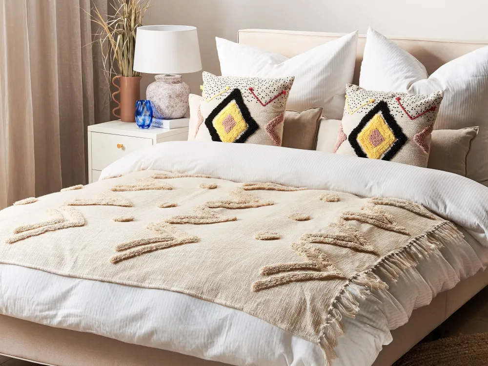 Outlet Beliani Huopa Puuvilla Beige 130 X 180 Cm Fatehpur