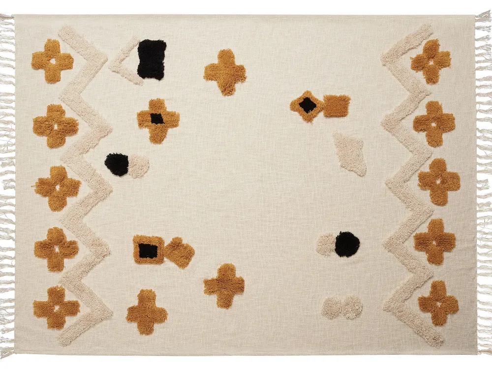 Hot Beliani Huopa Puuvilla Beige/Keltainen 130 X 180 Cm Adoni