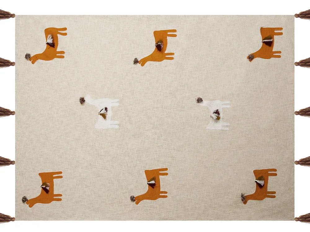 Store Beliani Huopa Puuvilla Beige/Oranssi 130 X 180 Cm Khandwa