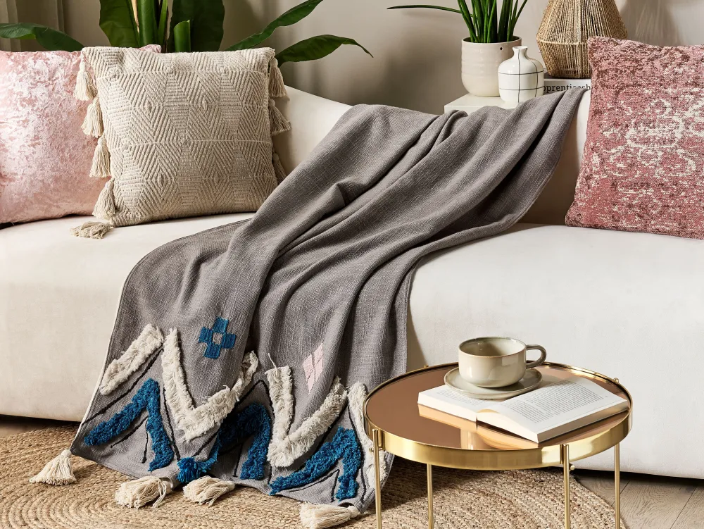 Outlet Beliani Huopa Puuvilla Harmaa 130 X 180 Cm Kottayam