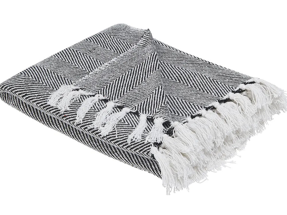 New Beliani Huopa Puuvilla Musta 130 X 160 Cm Tangier