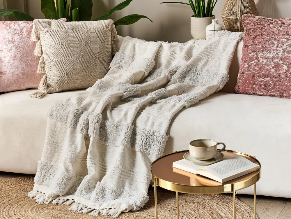 Tekstiilit<Beliani Huopa Puuvilla Valkoinen 130 X 180 Cm Raebareli