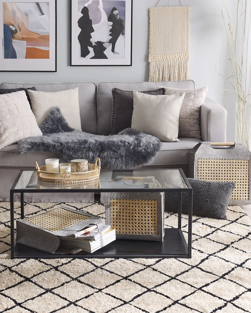 Discount Beliani Huopakori Vaaleanharmaa/Vaalea Puu 3 Kpl Sariot