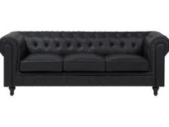 Sohvat<Beliani Iso Musta 3-Istuttava Keinonahkasohva Chesterfield