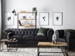 Sohvat<Beliani Iso Musta 3-Istuttava Keinonahkasohva Chesterfield