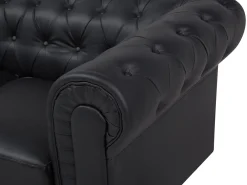 Sohvat<Beliani Iso Musta 3-Istuttava Keinonahkasohva Chesterfield