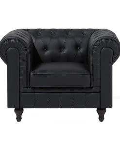 Nojatuolit<Beliani Iso Musta Keinonahkaverhoiltu Nojatuoli Chesterfield