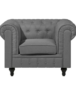 Nojatuolit<Beliani Iso Vaaleanharmaa Kangasverhoiltu Nojatuoli Chesterfield