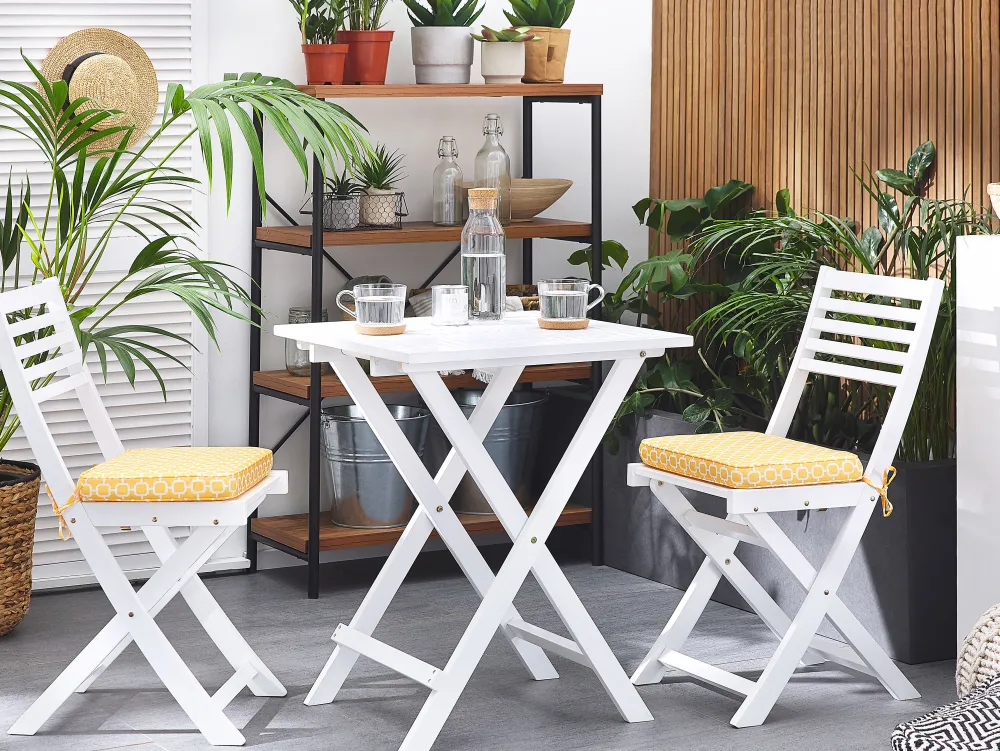 Ulkokalusteet<Beliani 2-Istuttava Bistrosetti Akaasia Valkoinen/Keltainen Fiji