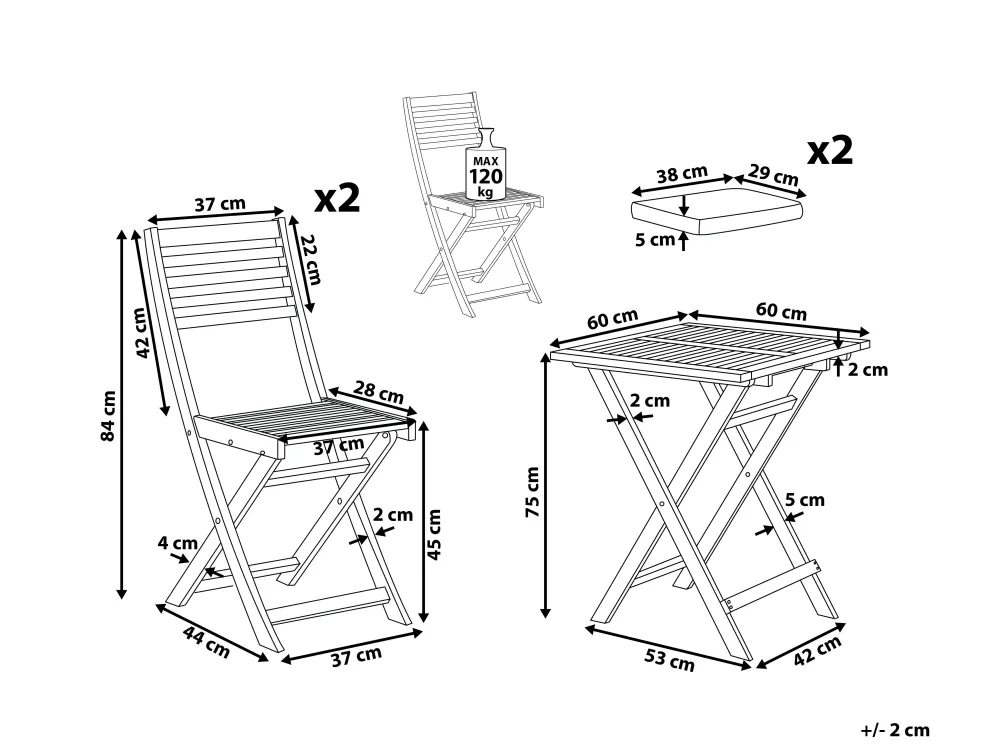 Ulkokalusteet<Beliani 2-Istuttava Bistrosetti Akaasia Valkoinen/Keltainen Fiji