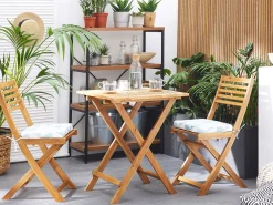 Discount Beliani 2-Istuttava Bistrosetti Akaasia Vaalea Puu/Sininen Fiji