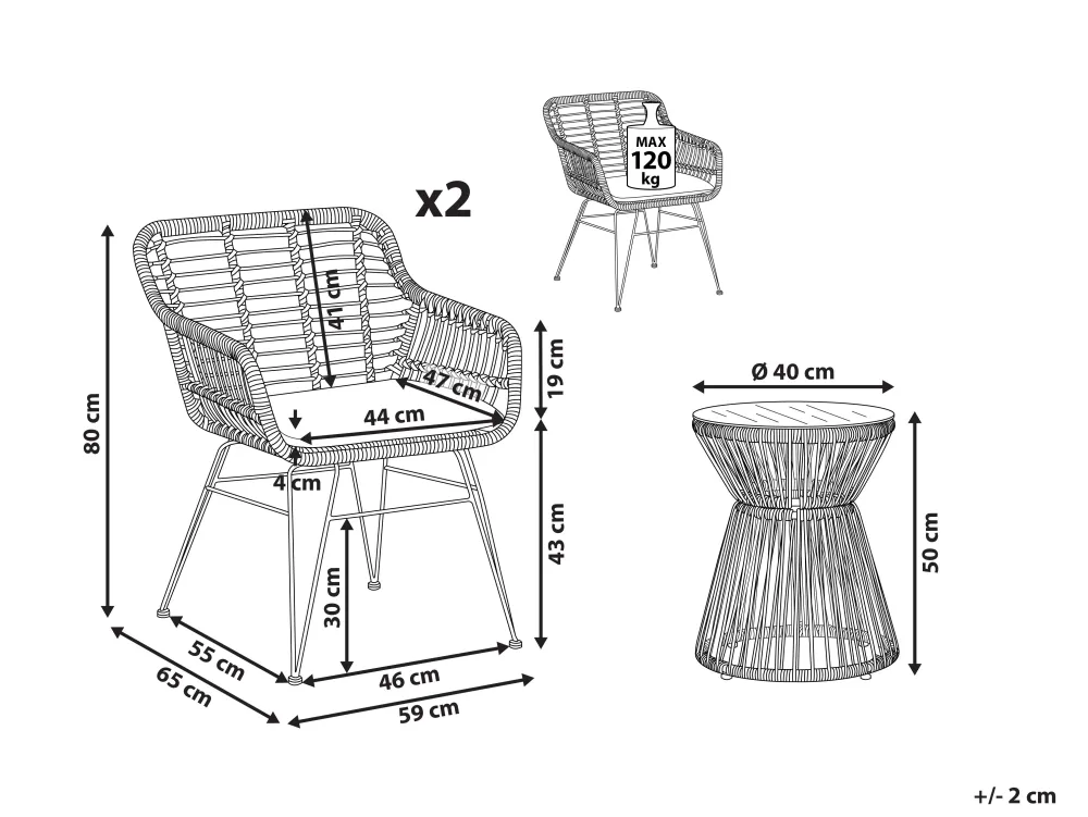 Clearance Beliani 2-Istuttava Bistrosetti Polyrottinki Luonnonvari Trestina