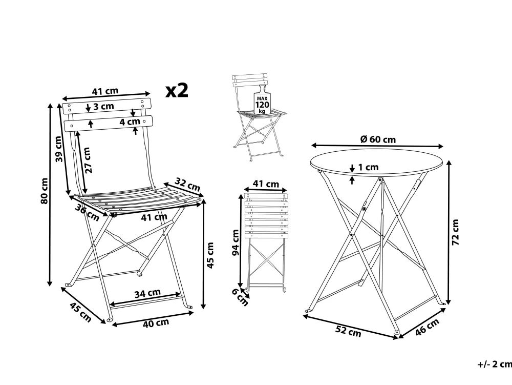 Online Beliani 2-Istuttava Bistrosetti Teras Viininpunainen Fiori
