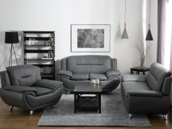 Sohvat<Beliani 2-Istuttava Harmaa Keinonahkainen Sohva Leira